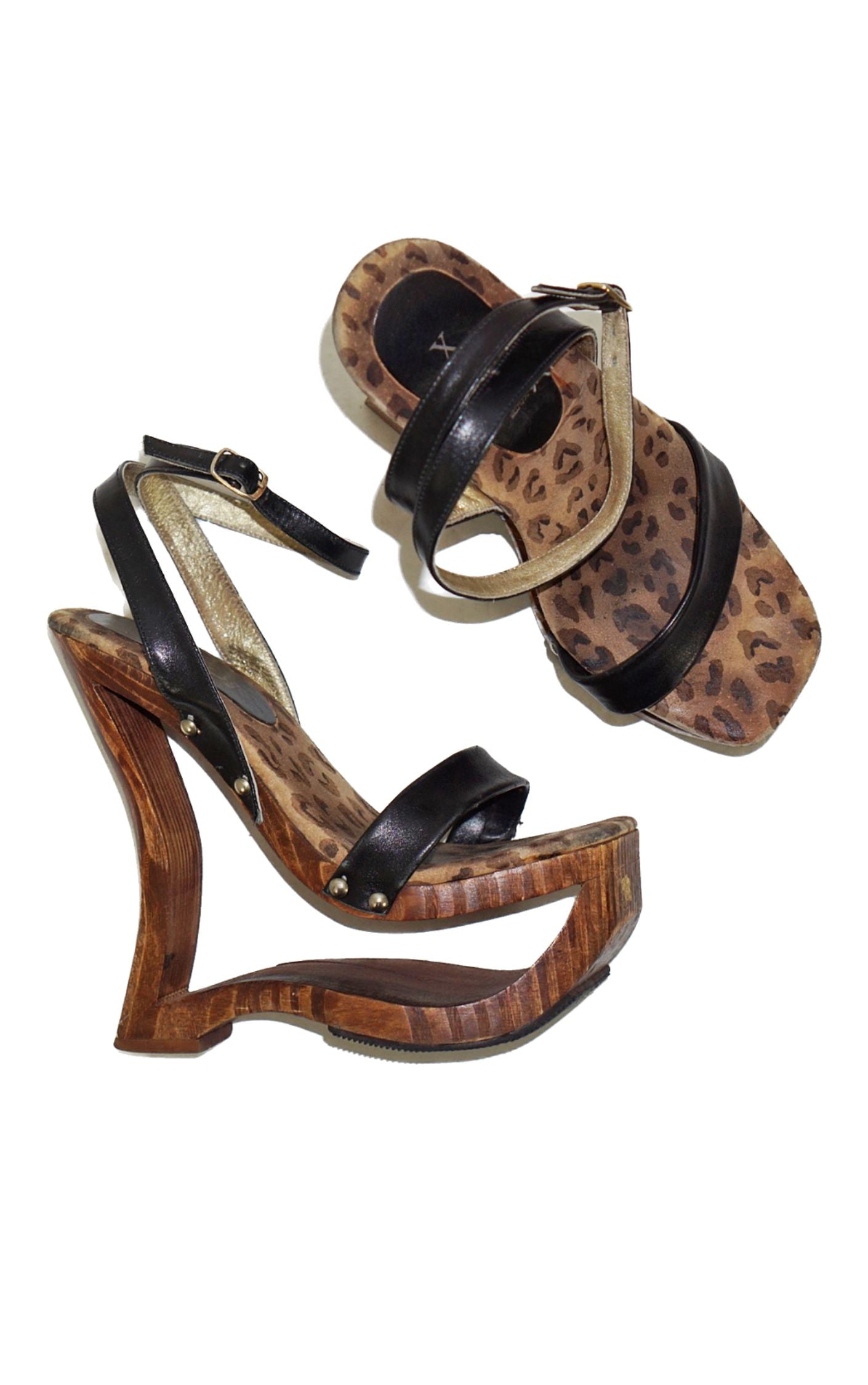 XTC Melrose Y2K Ankle Strap Wooden Platform Sandals resellum