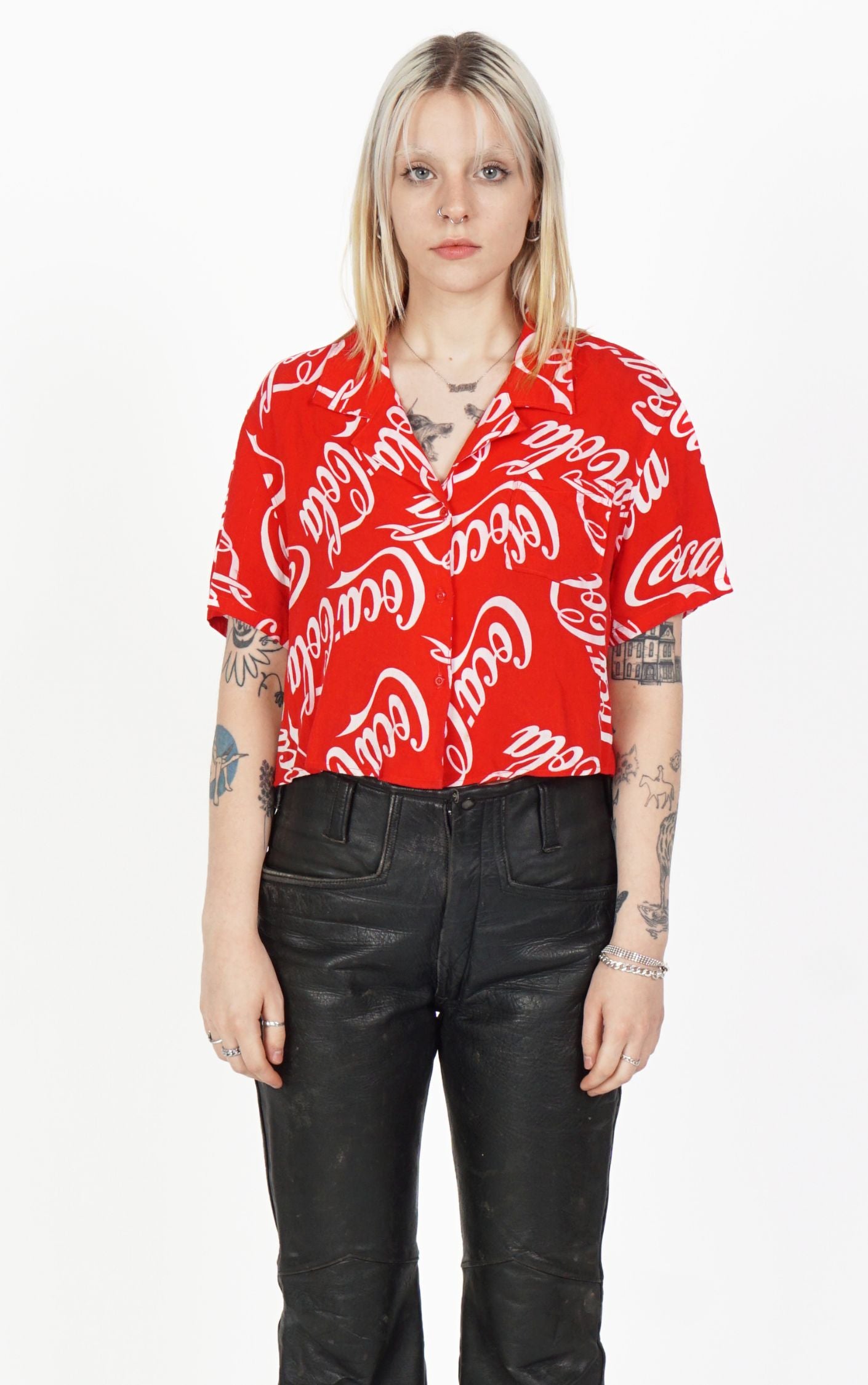 Y2K Coca Cola Logo Red Button Down Shirt resellum
