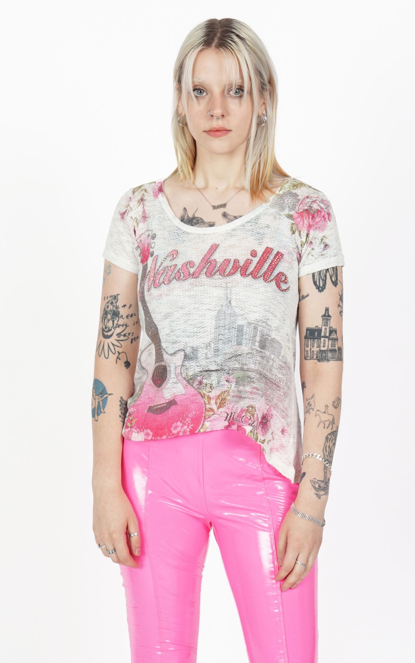 Y2K Nashville Rhinestones Guitar Cute Country Music Top resellum