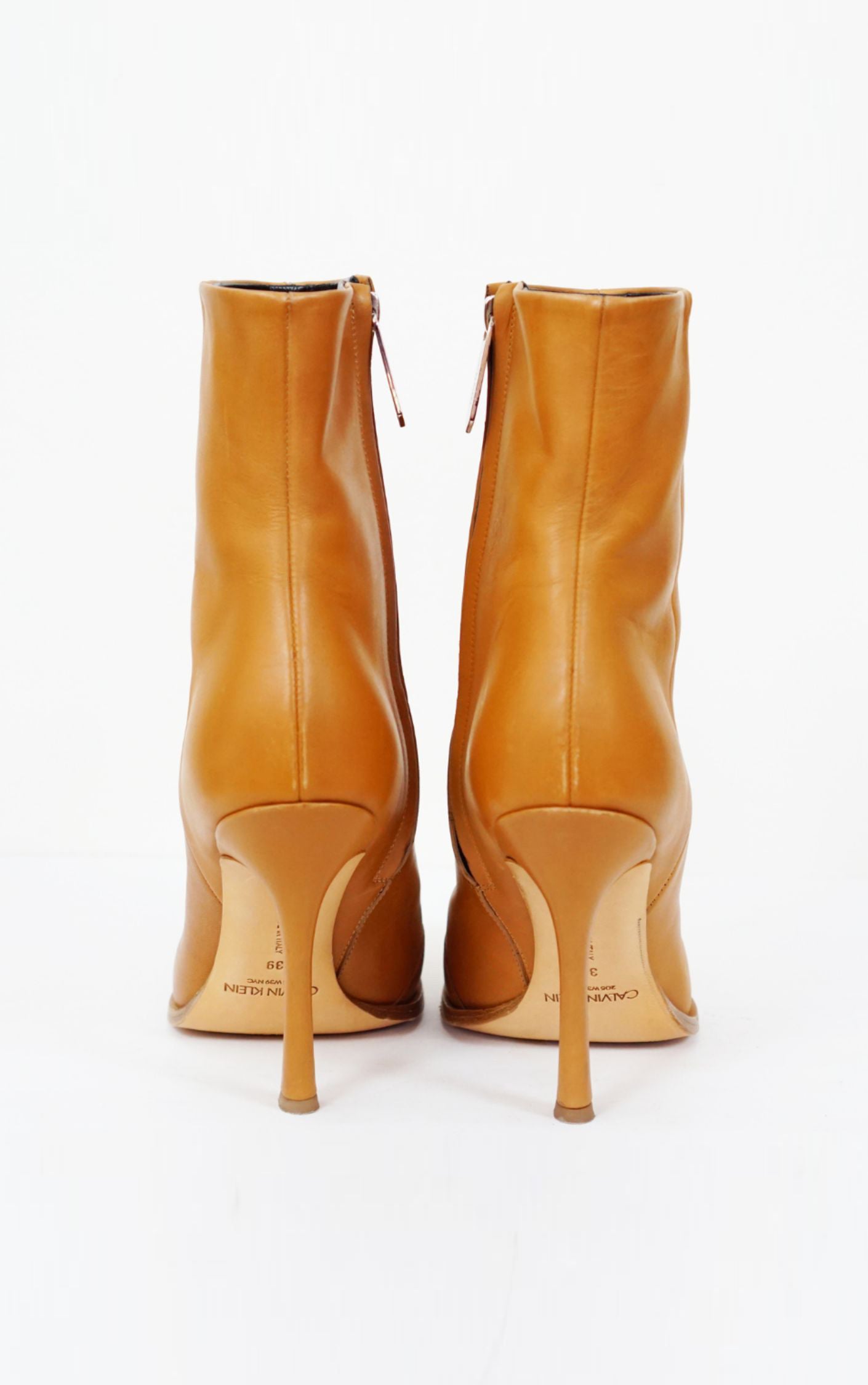 CALVIN KLEIN 205W39 NYC Brown Leather High Heels Ankle Boots