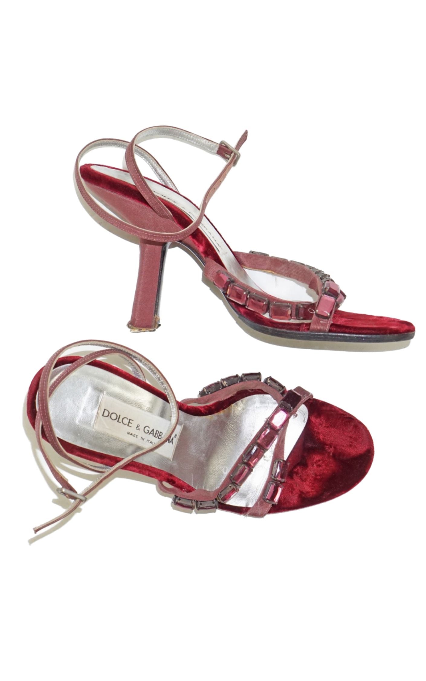 DOLCE & GABBANA Red Velvet Stones Sandals