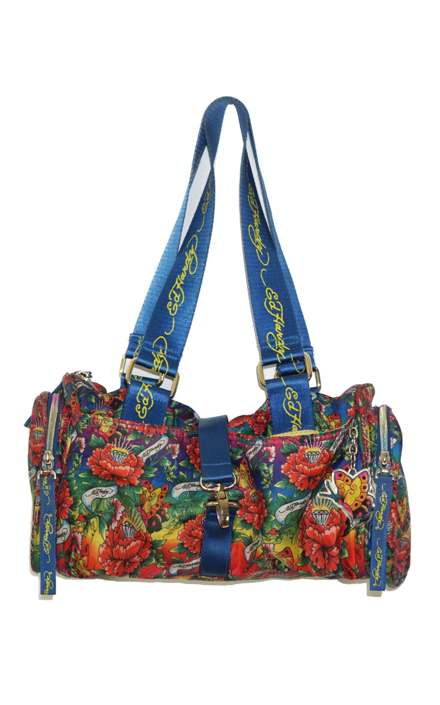 ED HARDY Logo Butterfly Print Hobo Bag