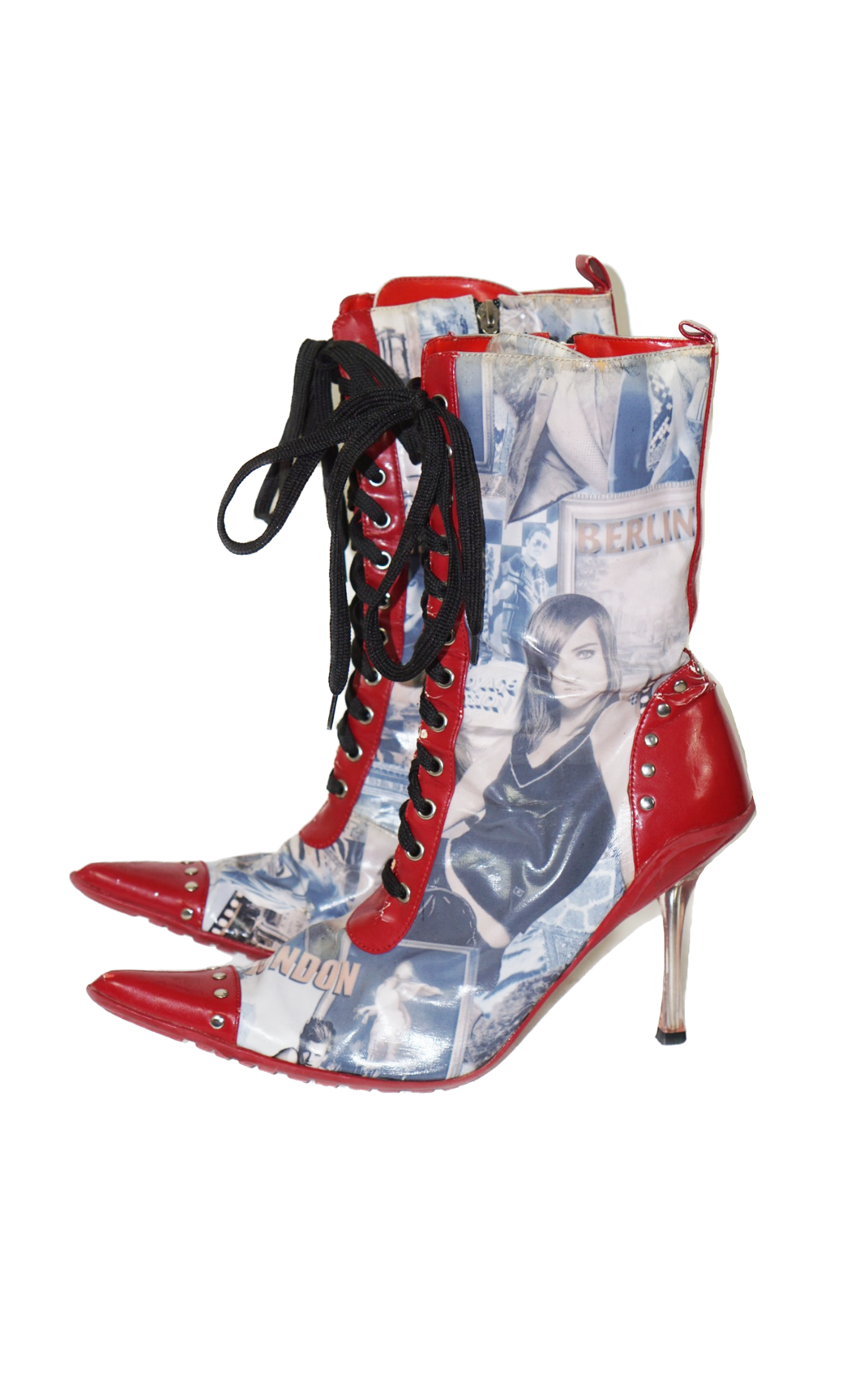 FREDERICK'S OF HOLLYWOOD Y2K Newspaper Boots