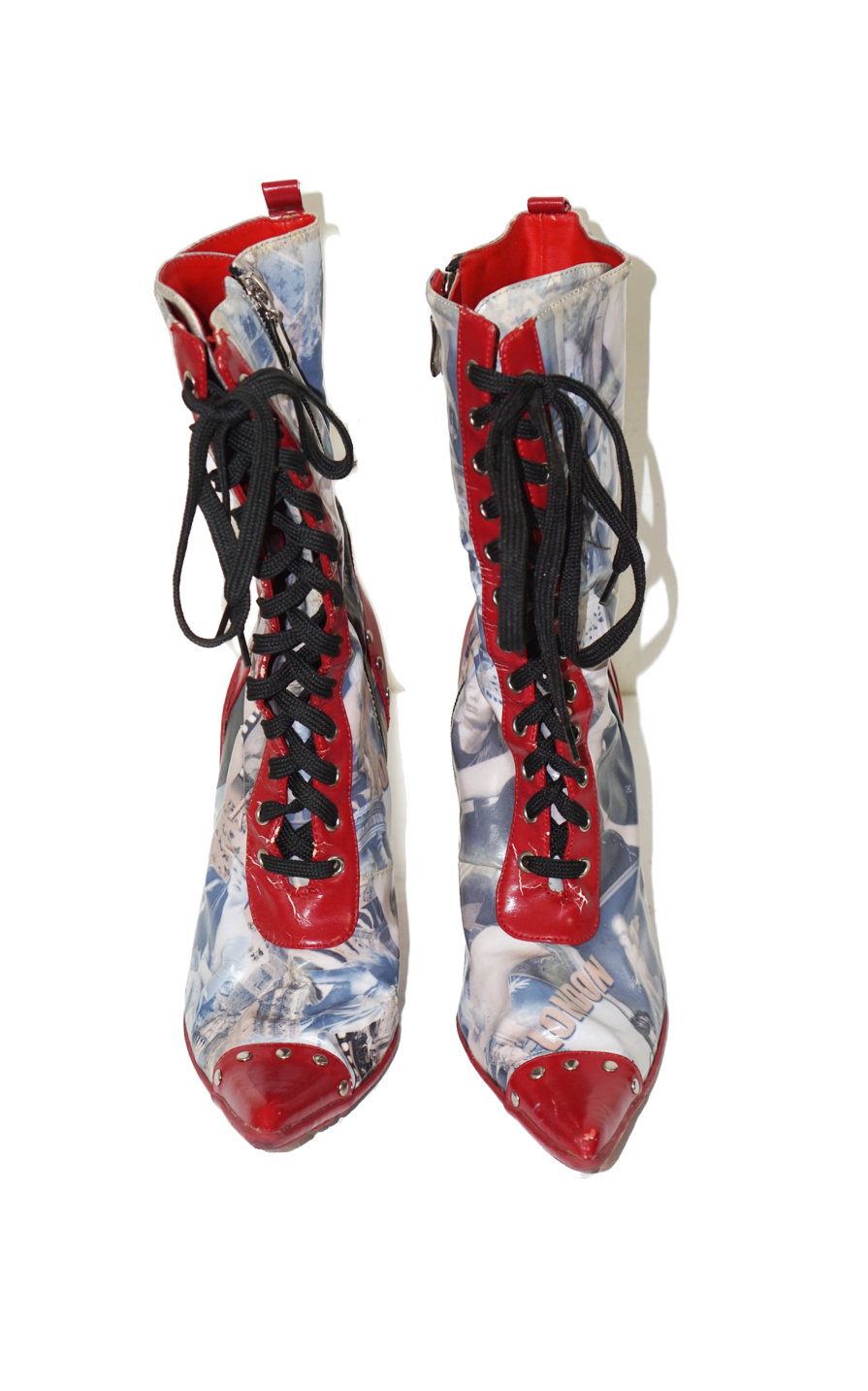 FREDERICK'S OF HOLLYWOOD Y2K Newspaper Boots