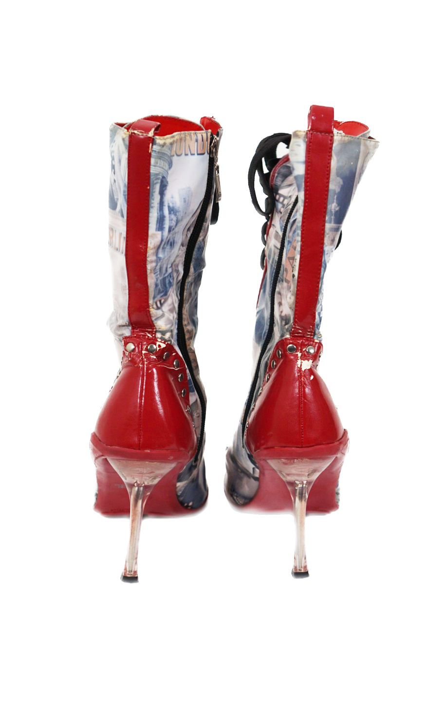 FREDERICK'S OF HOLLYWOOD Y2K Newspaper Boots