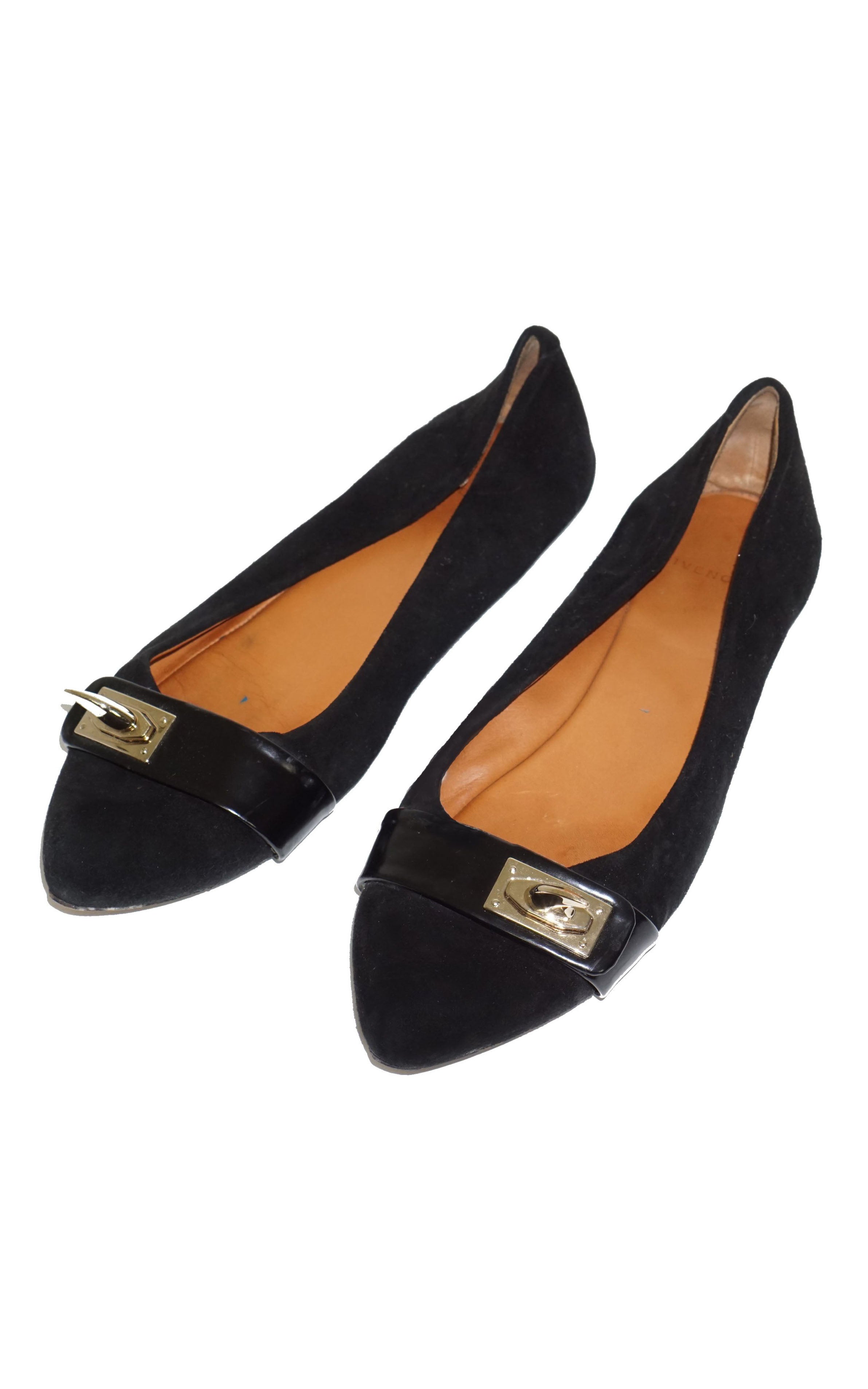 GIVENCHY Gold Hardware Suede Flats Shoes