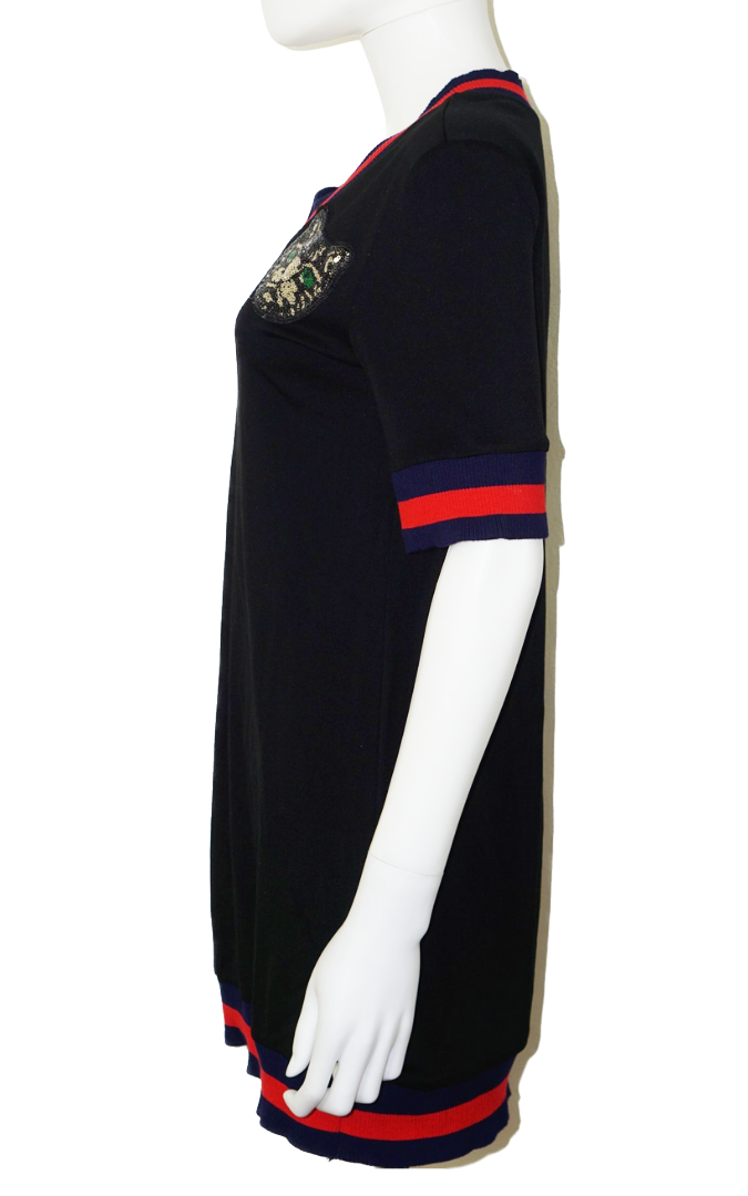 GUCCI Black Sequin Cat Patch Tunic Dress T-Shirt resellum