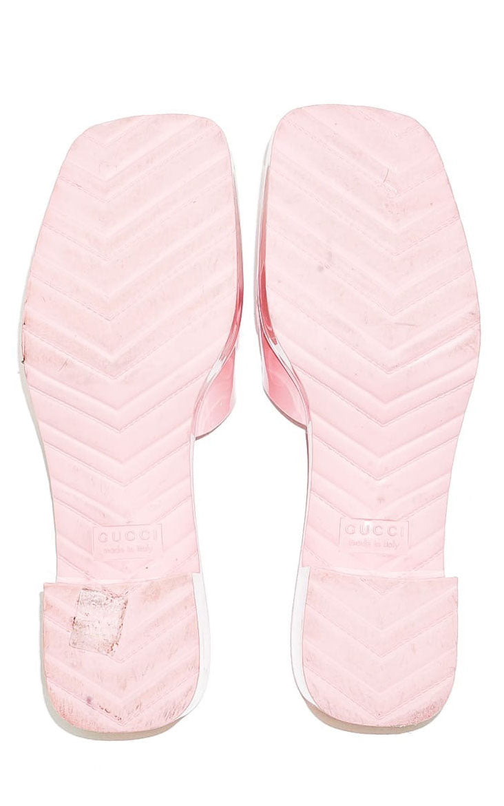 GUCCI Pink Logo Rubber Platform Slide Sandals