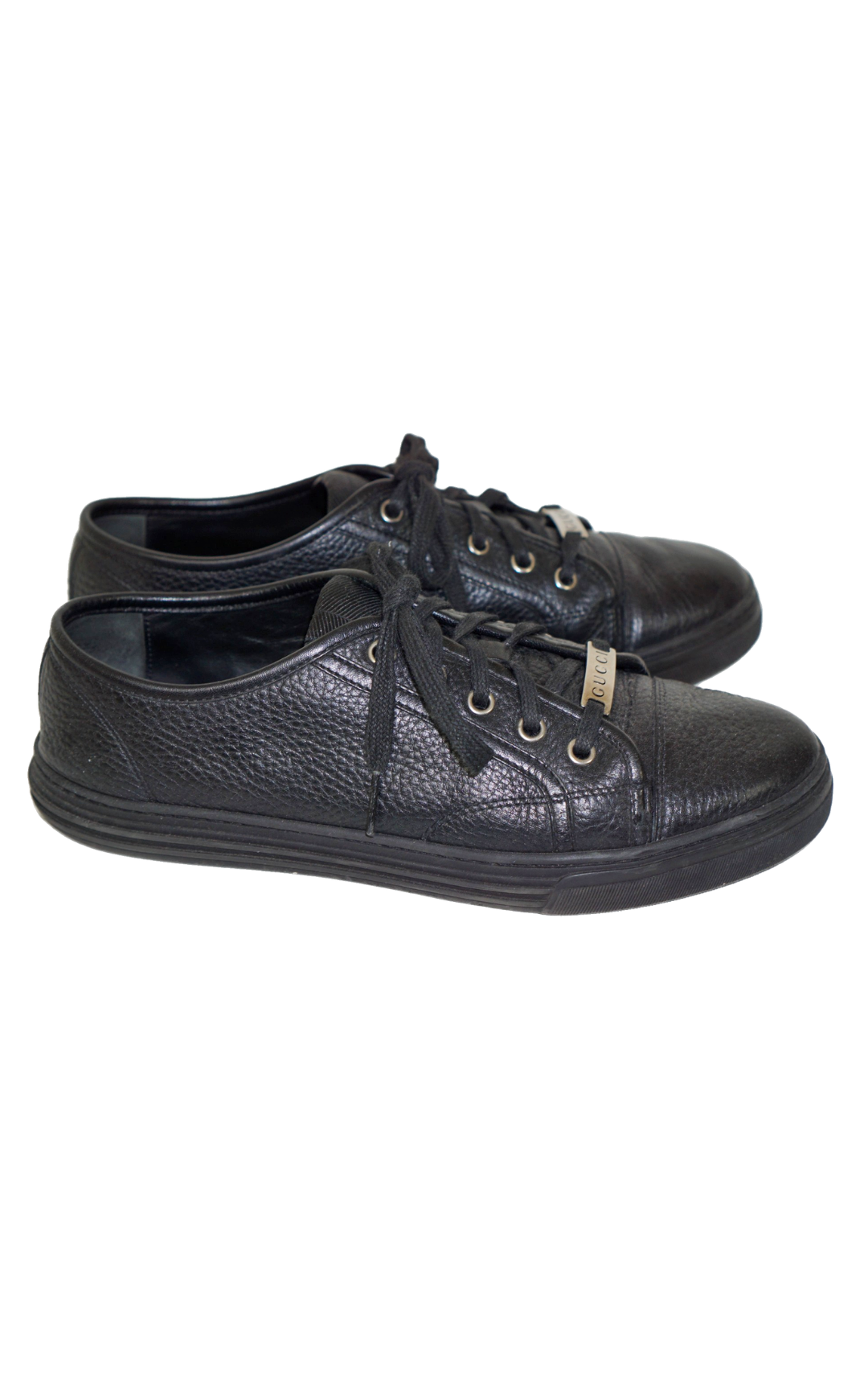 GUCCI Logo Black Leather Low Top Lace Up Sneakers resellum