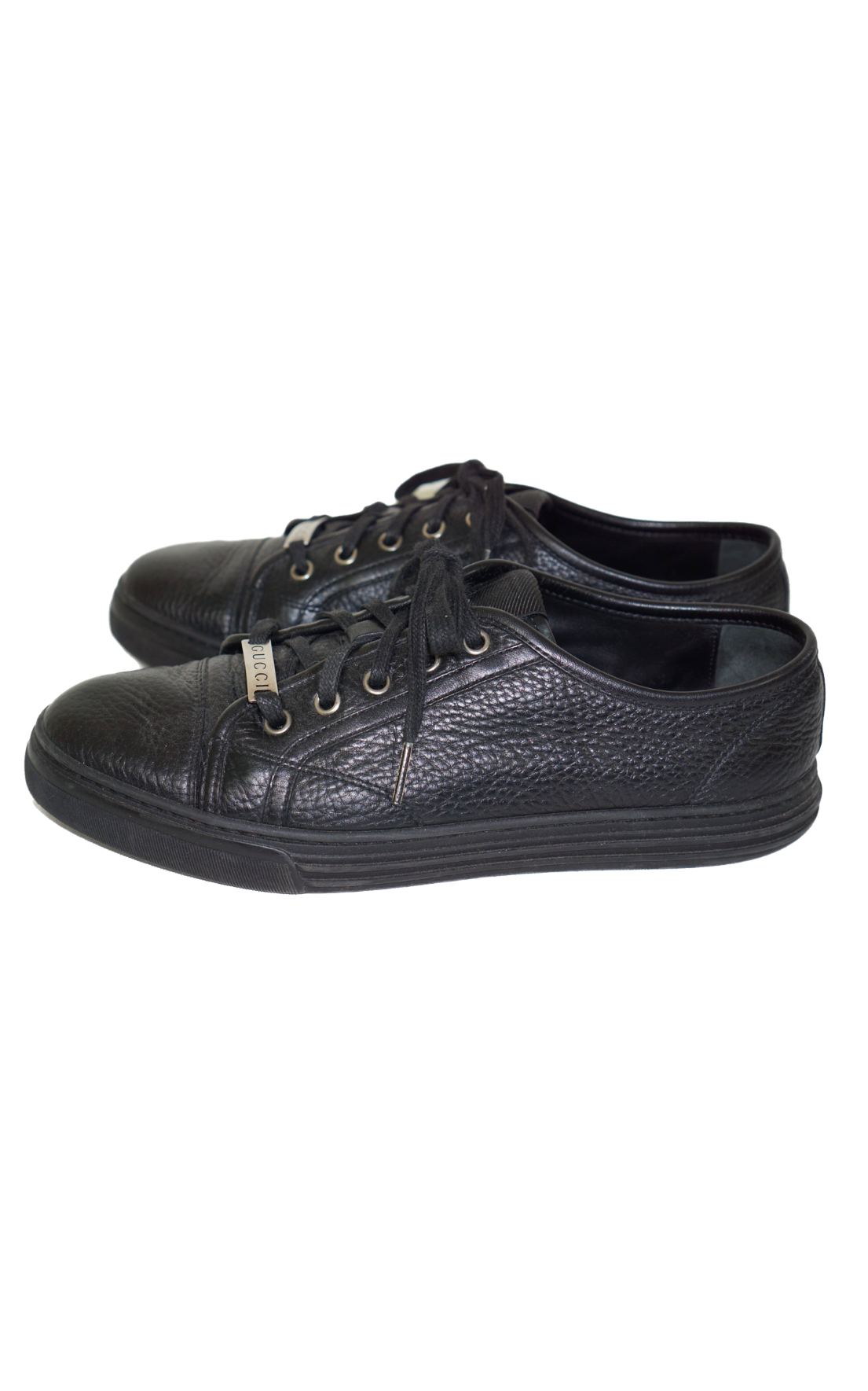 GUCCI Logo Black Leather Low Top Lace Up Sneakers resellum