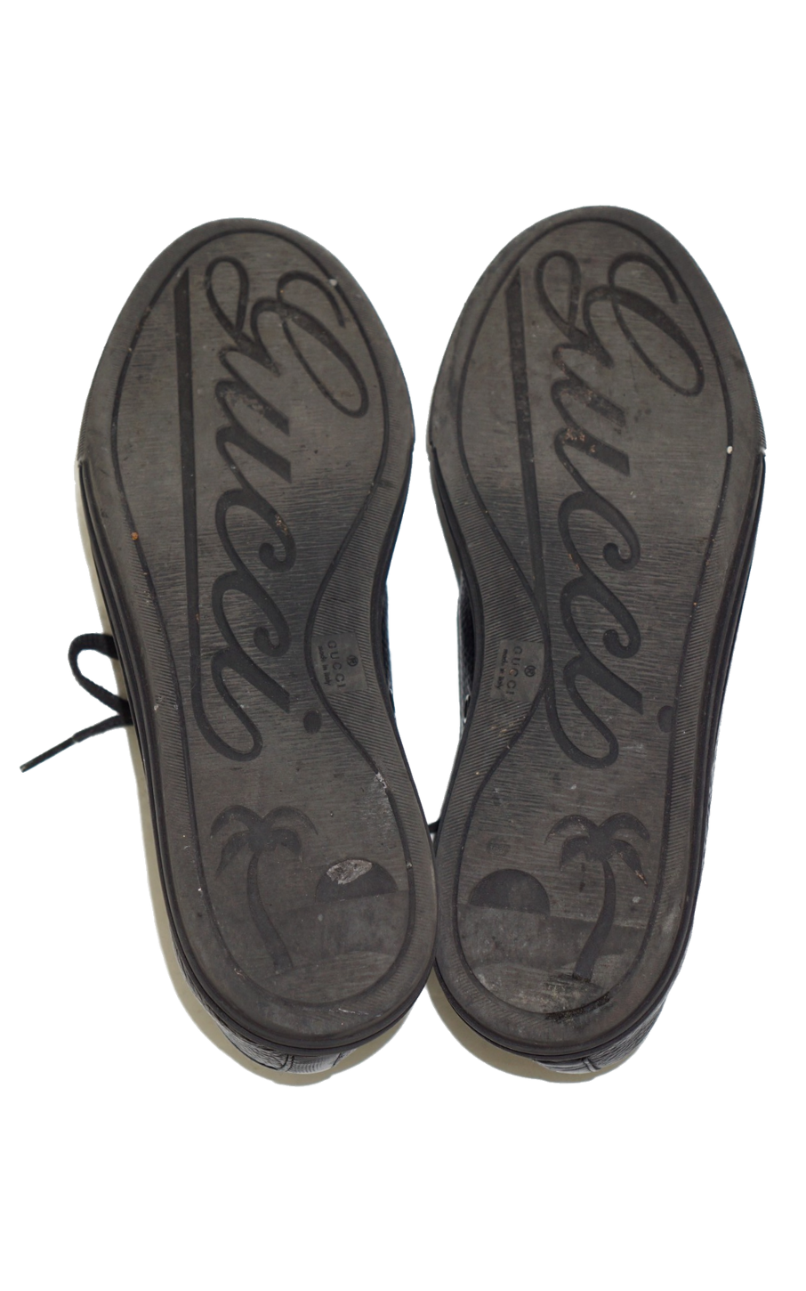 GUCCI Logo Black Leather Low Top Lace Up Sneakers resellum