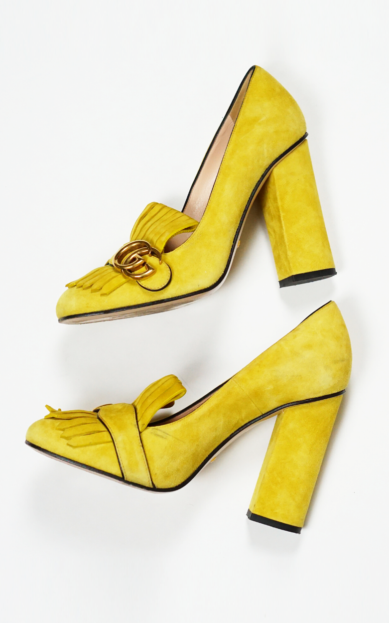 GUCCI Marmont Suede Yellow Loafer Pumps 3