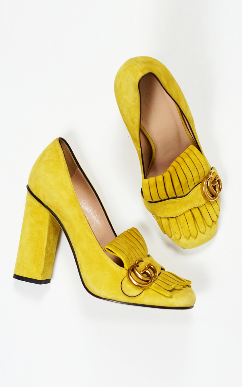 GUCCI Marmont Suede Yellow Loafer Pumps 
