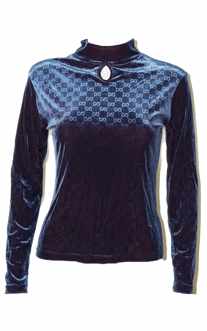 GUCCI VTG Velvet Monogram Turtle Neck Top