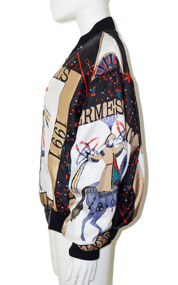 HERMES Vintage Napoleon Silk Zip Up Bomber resellum