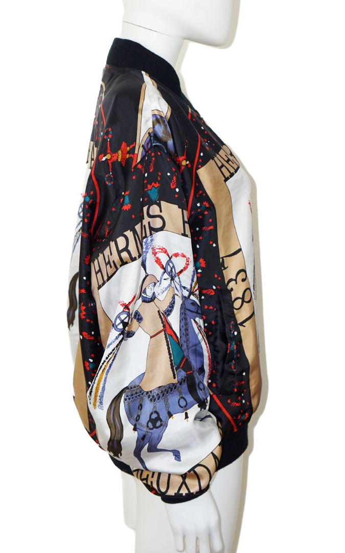 HERMES Vintage Napoleon Silk Zip Up Bomber resellum