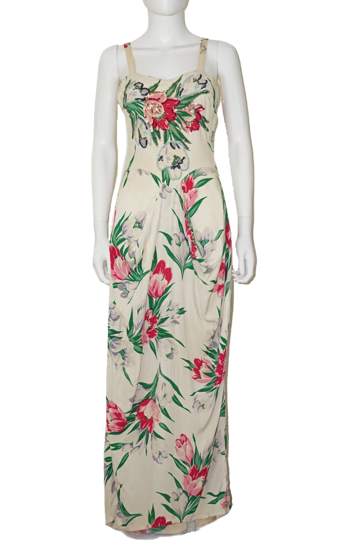 JOURDELLE OF HOLLYWOOD Vintage 40s Floral Dress