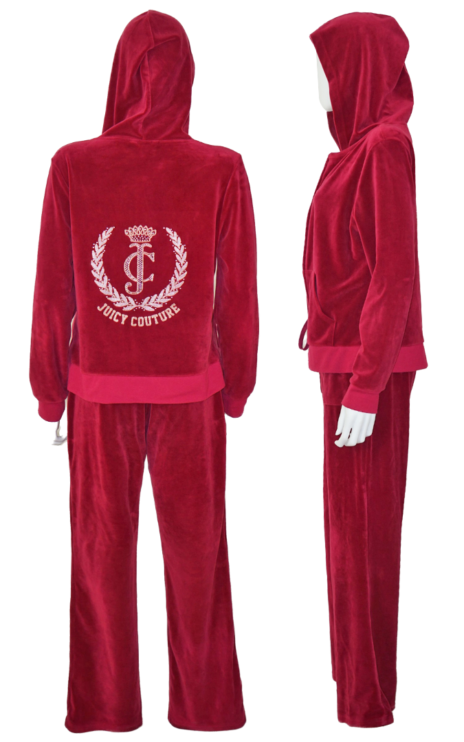 JUICY COUTURE Logo Y2K Maroon Velour Tracksuit resellum