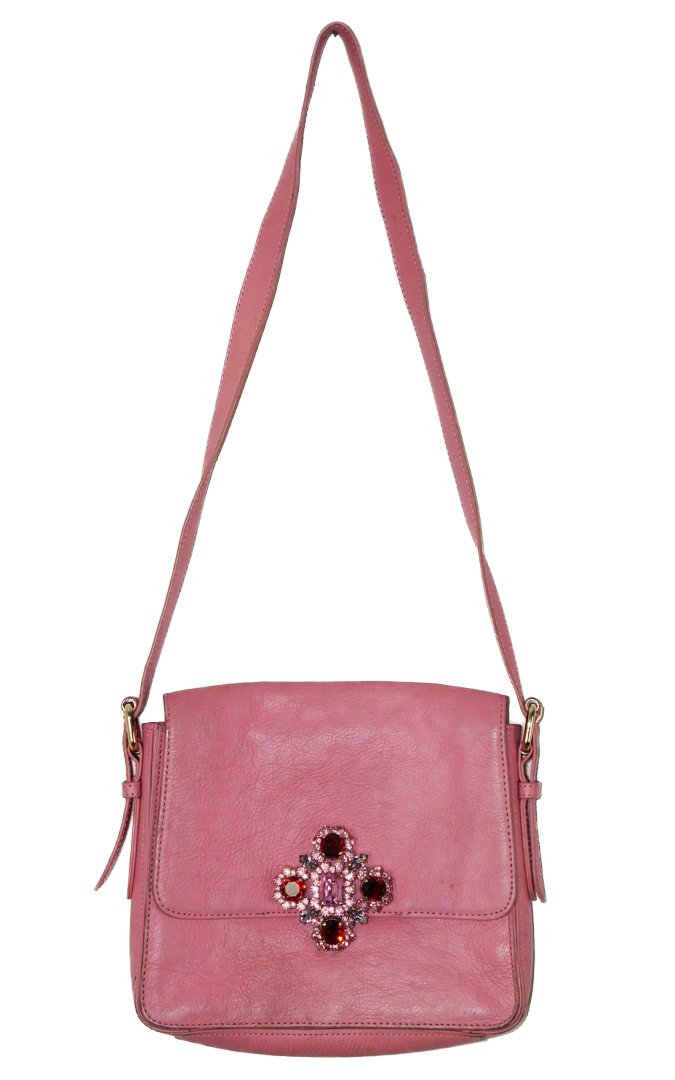JUICY COUTURE Pink Leather Crystal Cross Bag resellum