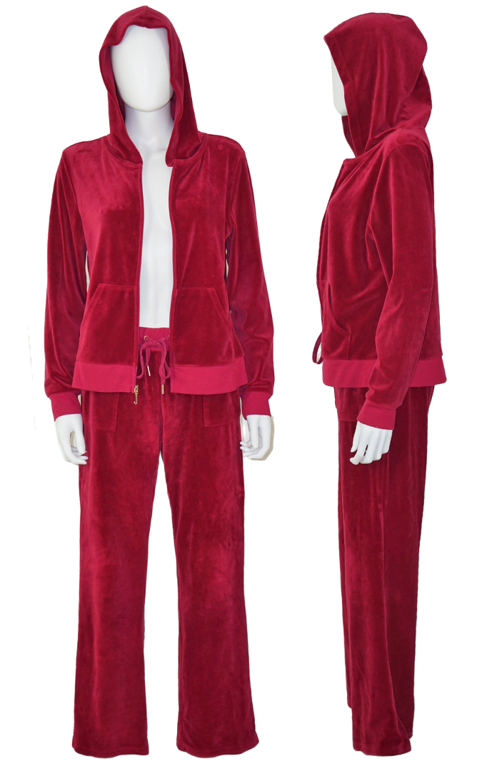 JUICY COUTURE Logo Y2K Maroon Velour Tracksuit resellum
