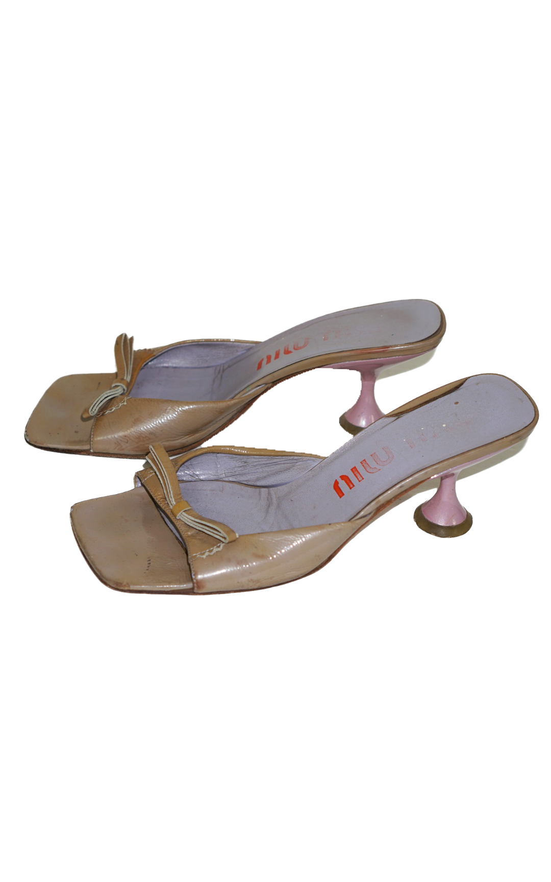 MIU MIU Vintage Square Toe Kitten Heel Mules