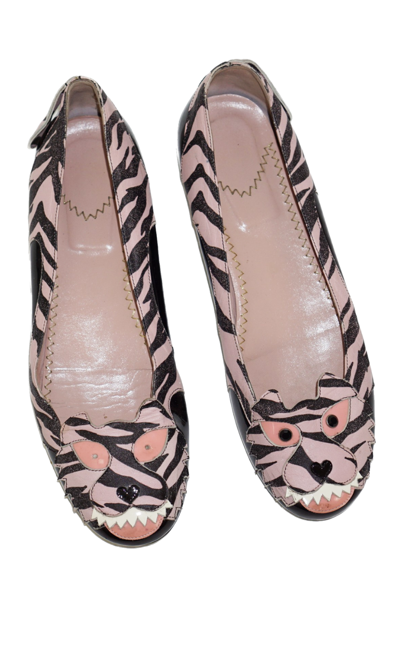 MOSCHINO LOVE Tiger Pink Leather Flats