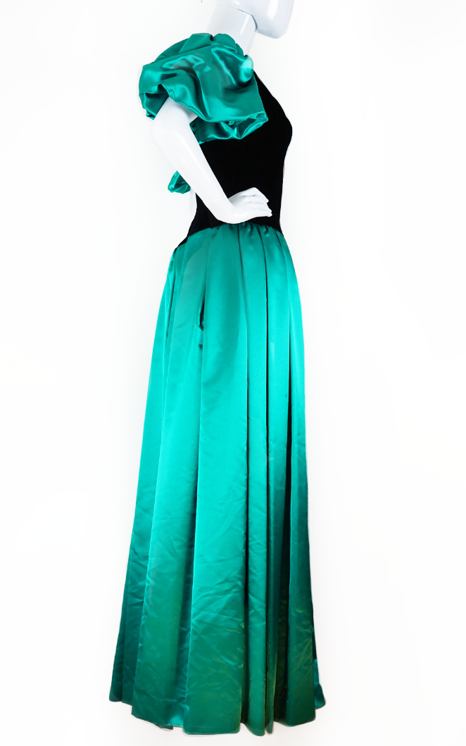 NEIMAN MARCUS Green Black 80s Puff Dress