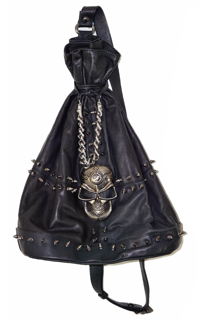 NEW ROCK Skull Spike Leather Bucket Bag resellum