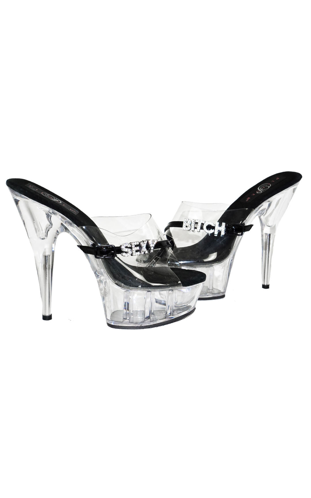 PLEASER Y2K Sexy B*tch Clear Platform Sandals