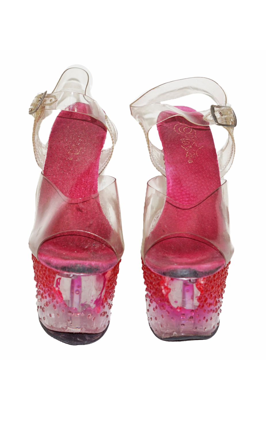 PLEASER Pink Rhinestones Y2K Heeled Sandals 8 resellum