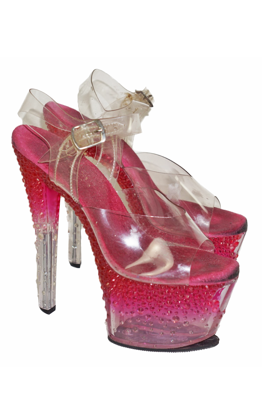 PLEASER Pink Rhinestones Y2K Heeled Sandals 8 resellum