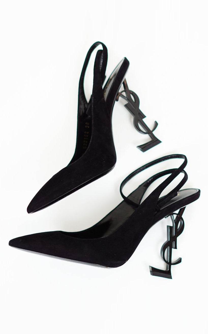 SAINT LAURENT Opyum Suede Black Logo Pumps