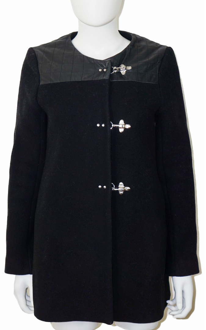SANDRO Hook Closure Black Wool Coat Jacket resellum