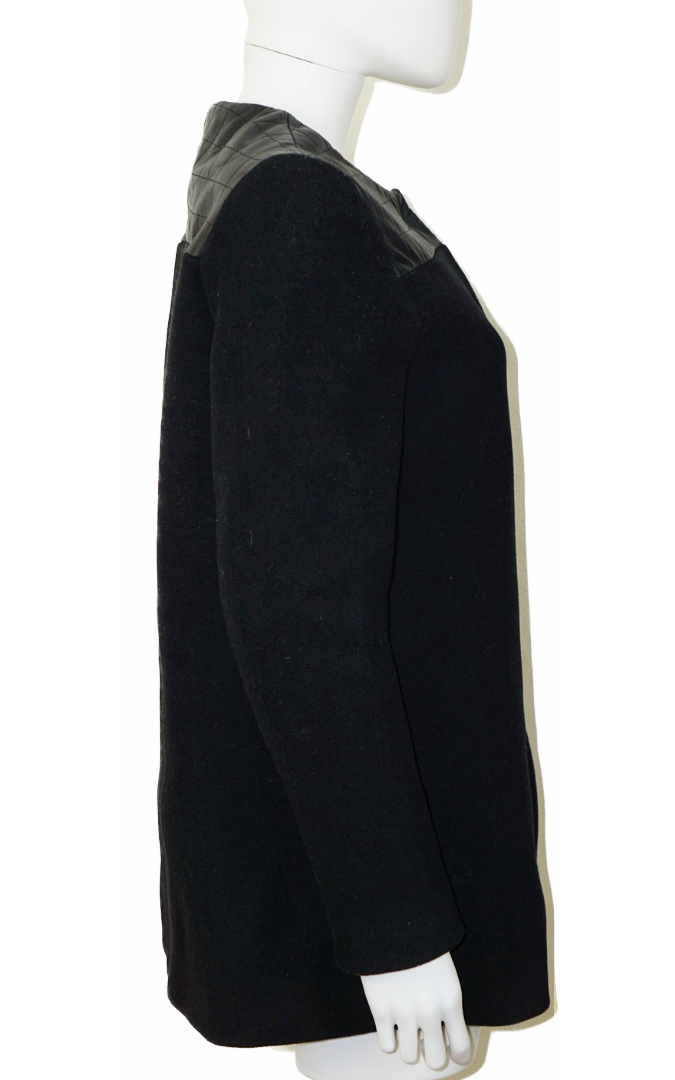 SANDRO Hook Closure Black Wool Coat Jacket resellum