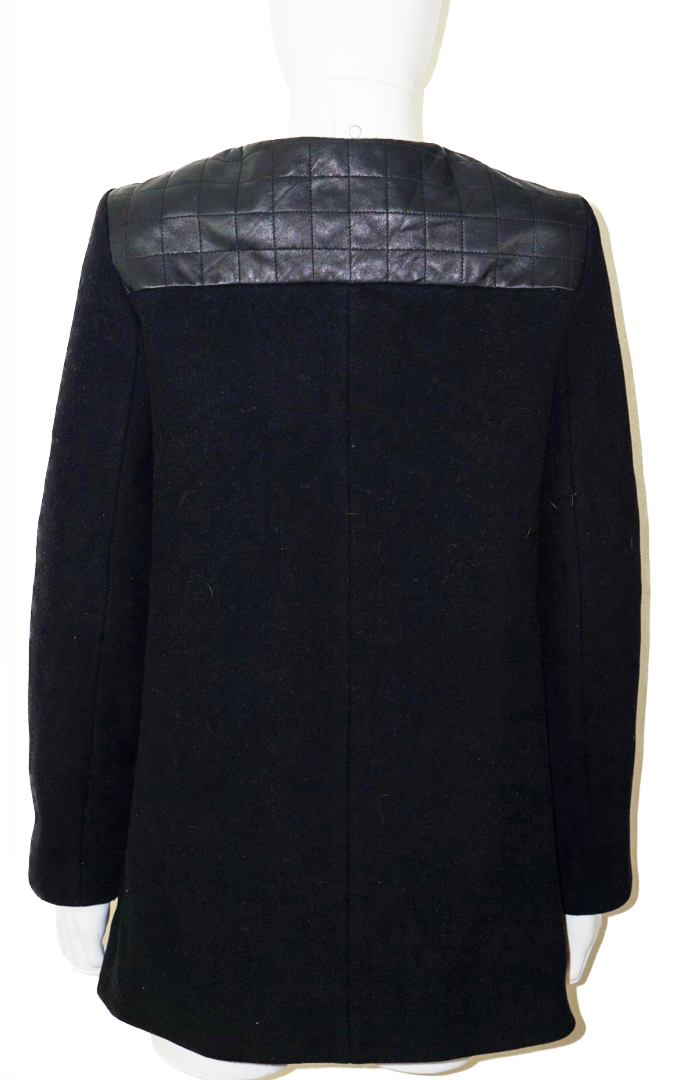 SANDRO Hook Closure Black Wool Coat Jacket resellum