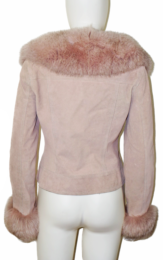 SHERI BODELL Pink Suede Fox Fur Jacket