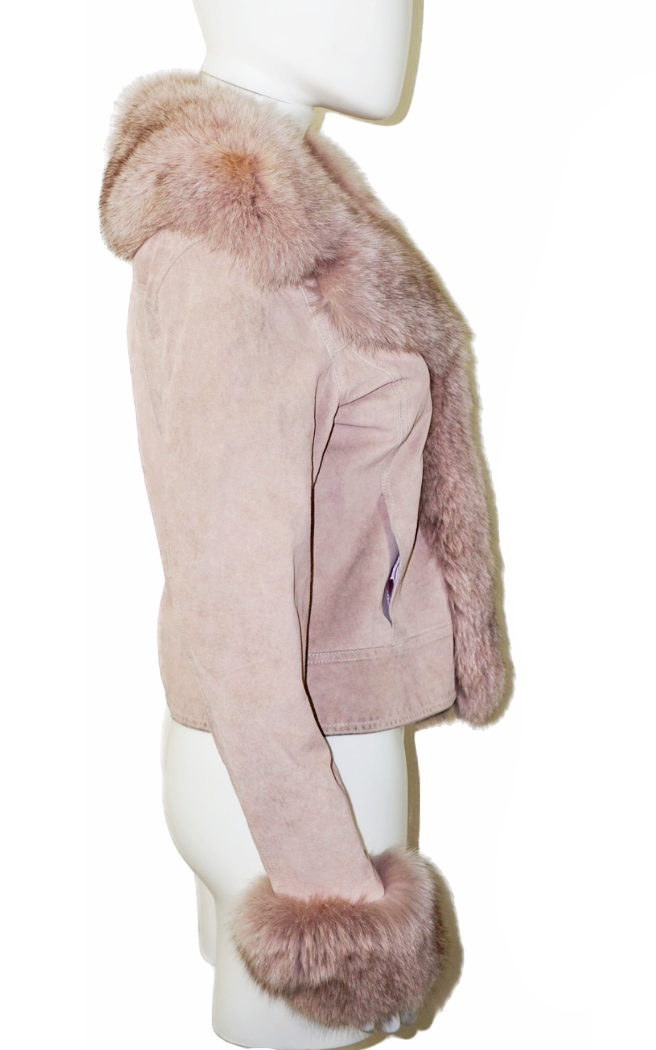 SHERI BODELL Pink Suede Fox Fur Jacket