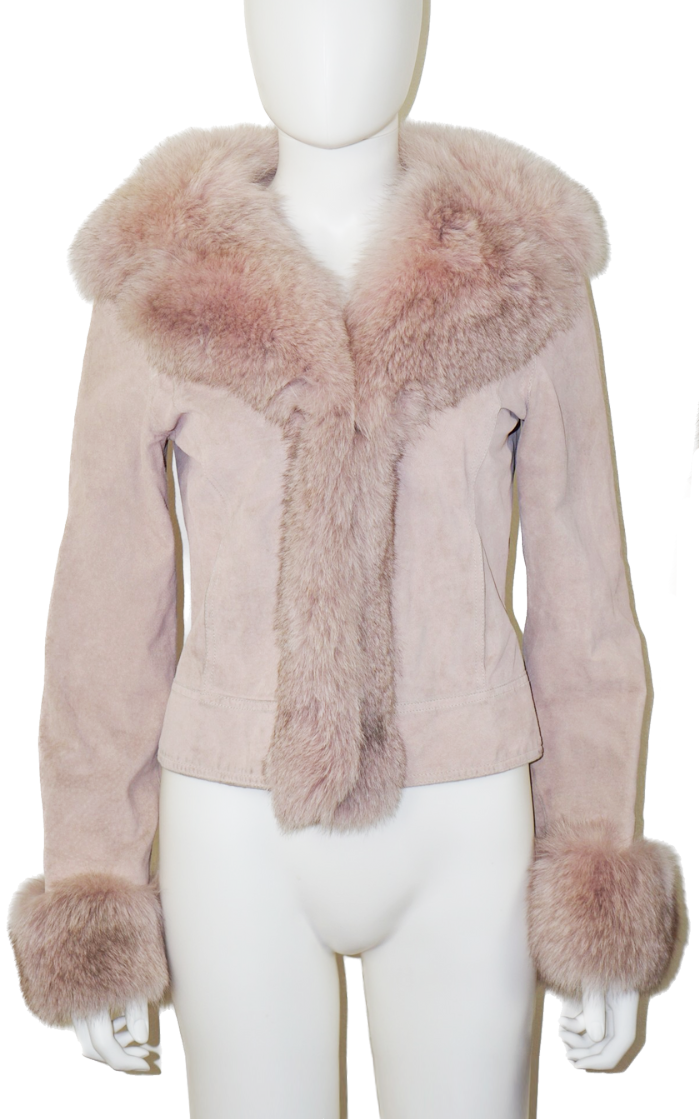 SHERI BODELL Pink Suede Fox Fur Jacket