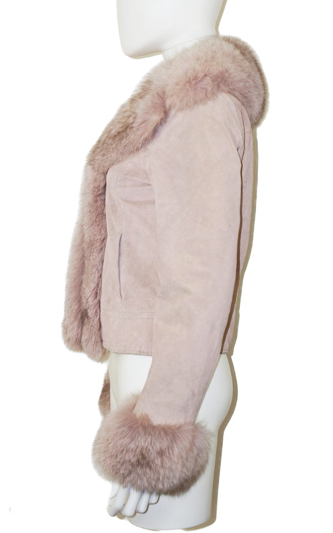 SHERI BODELL Pink Suede Fox Fur Jacket
