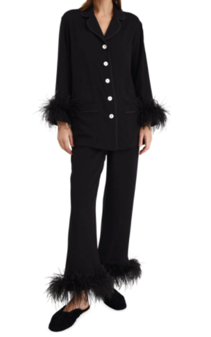 SLEEPER Feather Black Party Pajama Pants Set resellum