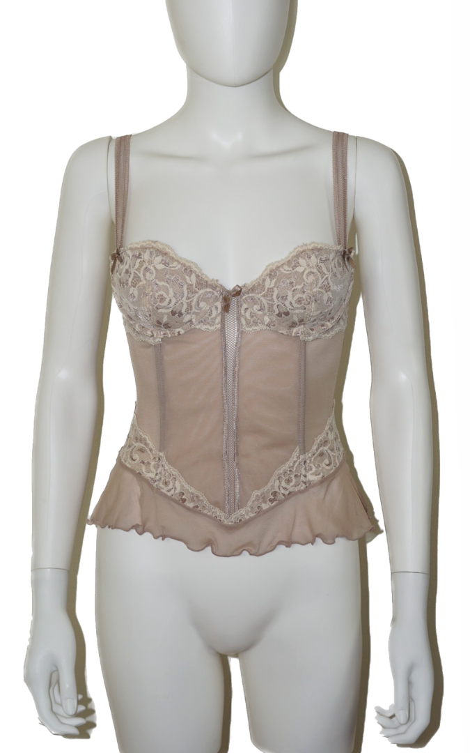 SOPHIE B. Beige Tan Lace Sheer Bustier Top