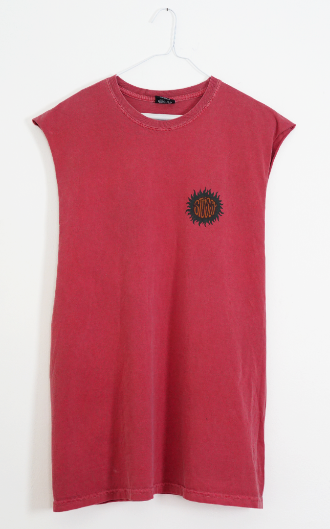 STUSSY Red Logo Sleeveless T-Shirt