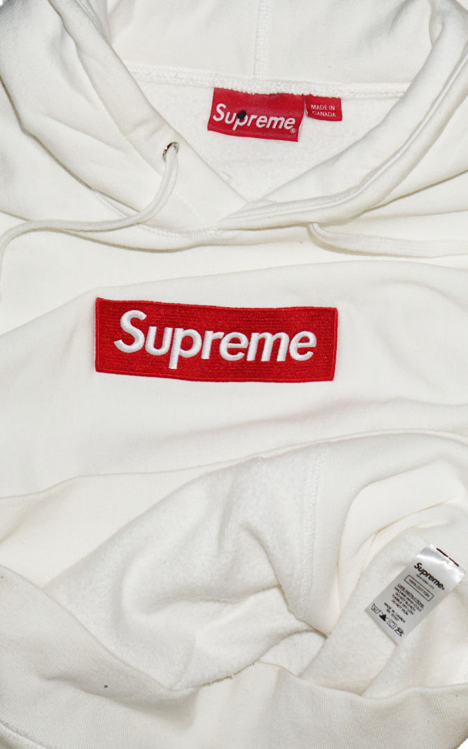 SUPREME Logo Red Embroidery White Hoodie resellum
