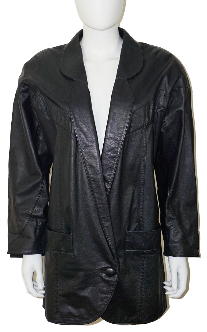 VALENTINO Vintage 90s Leather V-Neck Jacket resellum