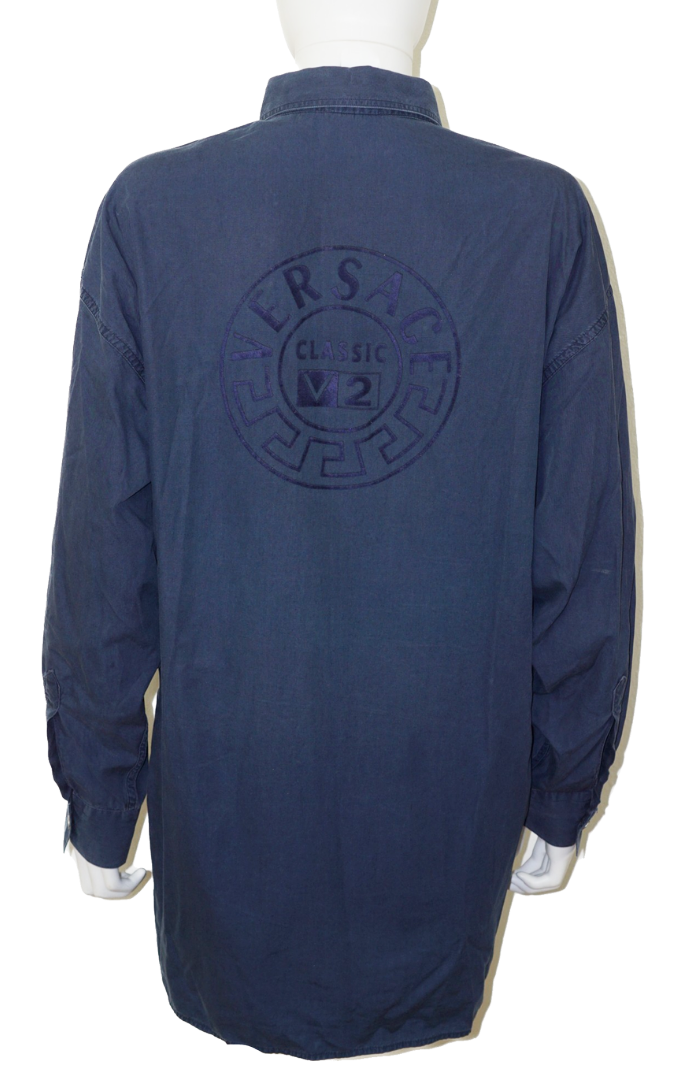 VERSACE Classic V2 Logo Blue Button Down Shirt resellum