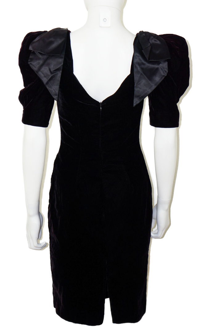 VINTAGE 80s Black Velvet Puff Sleeve Dress resellum
