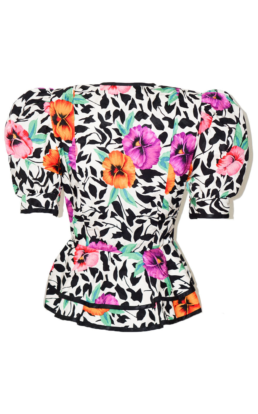 VINTAGE A.J.BARI Puff Sleeve Floral Peplum Top
