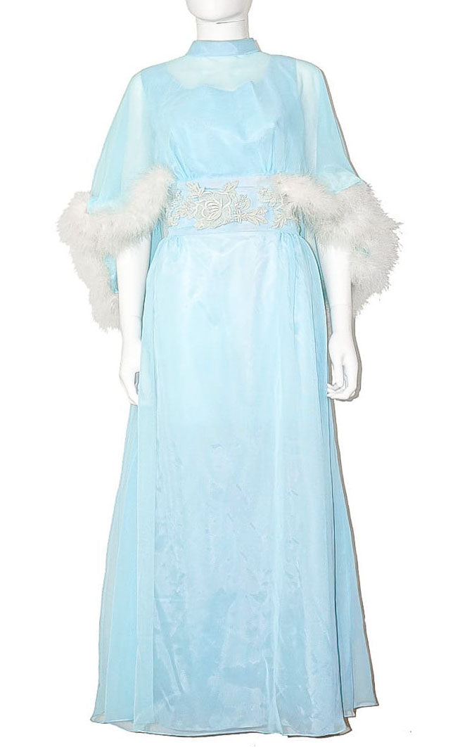 VINTAGE Blue Feather Embellished Dress
