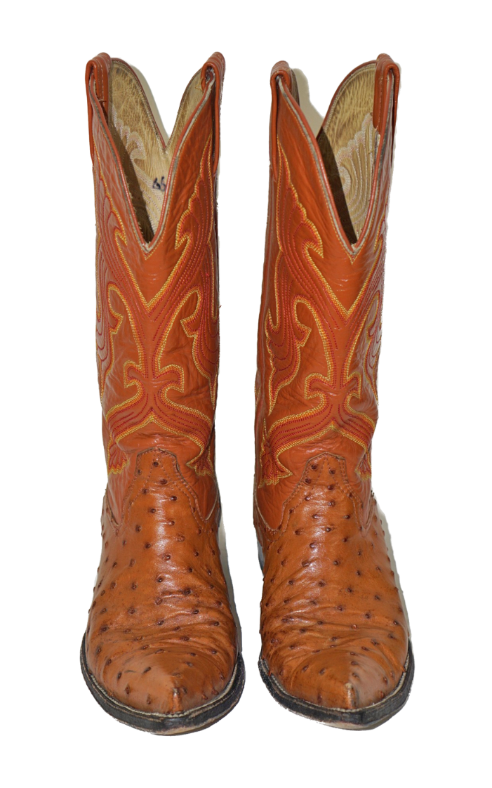 VINTAGE Orange Leather Western Cowboy Boots resellum