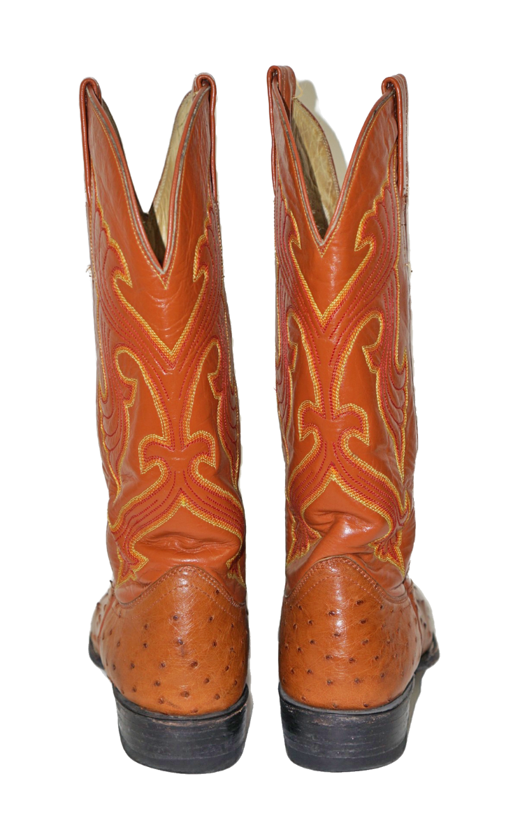 VINTAGE Orange Leather Western Cowboy Boots resellum